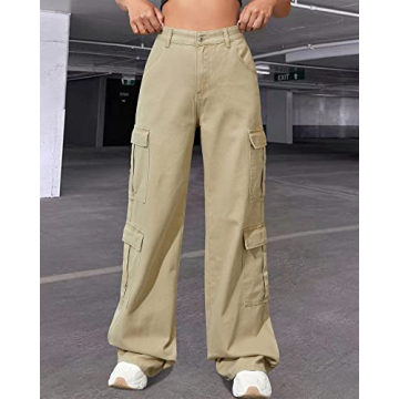 Stylish Women's High Waist Cargo Jeans with Pockets