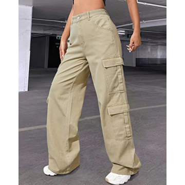 Stylish Women's High Waist Cargo Jeans with Pockets
