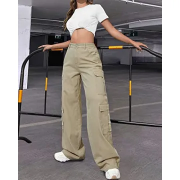 Stylish Women's High Waist Cargo Jeans with Pockets