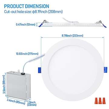 TORCHSTAR Ultra-Thin 8 Inch LED Recessed Light with Junction Box, 5%-100% Dimmable Aluminum Recessed Downlight, ETL & ES Listed, 4000K Cool White, 18W Slim Recessed Lighting, Pack of 6