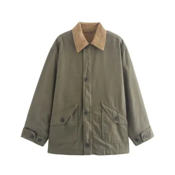 Yimoon Oversized Barn Jacket with Corduroy Collar for Women
