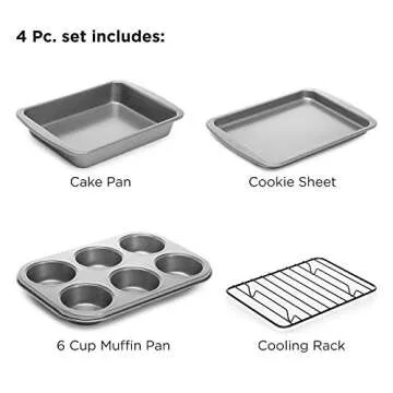 Ecolution Non-Stick Toaster Oven Bakeware Set 4-Piece, Carbon Steel, Easy to Clean and Perfect for Single Servings, Gray