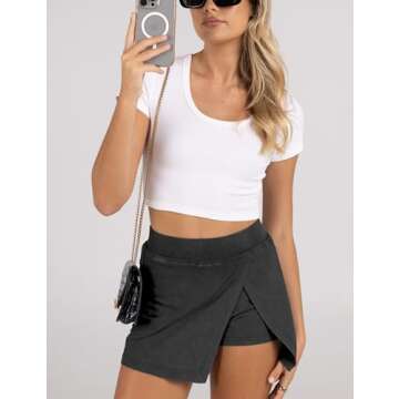 Lianlive Women's Mini Skirt High Waist Casual Split Hem Black Skort Athletic Tennis Bodycon Skirts w...