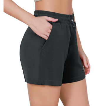ODODOS Modal Soft Relaxed Shorts for Women Adjustable Shockcord High Waist Casual Shorts with Pocket...