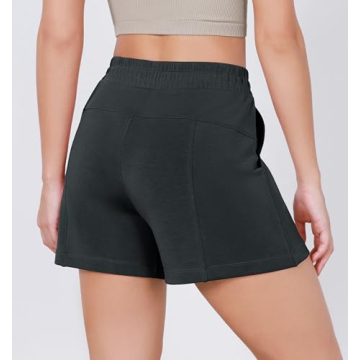 ODODOS Modal Soft Relaxed Shorts for Women Adjustable Shockcord High Waist Casual Shorts with Pockets, Black, Medium