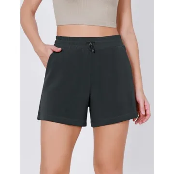 ODODOS Modal Soft Relaxed Shorts for Women Adjustable Shockcord High Waist Casual Shorts with Pockets, Black, Medium