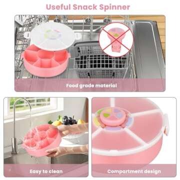 Pawtong Kids Snack Spinner Container Reusable Snack Box with 5 Compartment Dispenser and Lid, Color Matching Opening Lid, BPA and PVC Free, for Toddlers, Babies, Home, School, Travel (1 Pack- Pink)