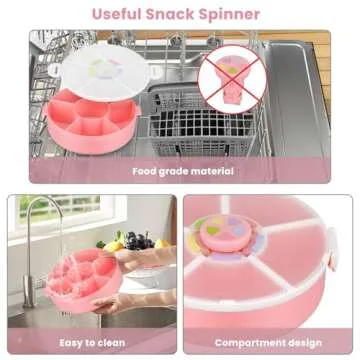 Pawtong Kids Snack Spinner Container Reusable Snack Box with 5 Compartment Dispenser and Lid, Color Matching Opening Lid, BPA and PVC Free, for Toddlers, Babies, Home, School, Travel (1 Pack- Pink)