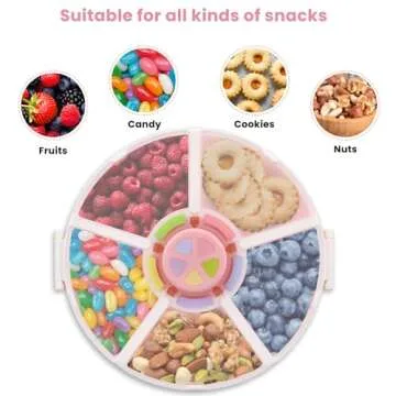 Pawtong Kids Snack Spinner Container Reusable Snack Box with 5 Compartment Dispenser and Lid, Color Matching Opening Lid, BPA and PVC Free, for Toddlers, Babies, Home, School, Travel (1 Pack- Pink)