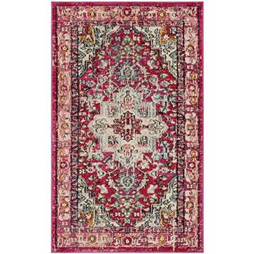 SAFAVIEH Monaco Collection Accent Rug - 3' x 5', Fuchsia & Light Blue, Medallion Distressed Design, ...