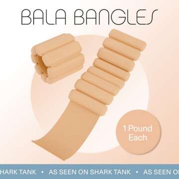 Bala Bangles Wrist & Ankle Weights for Women & Men (Sand) - 1 Pound Adjustable Silicone Weighted Bra...