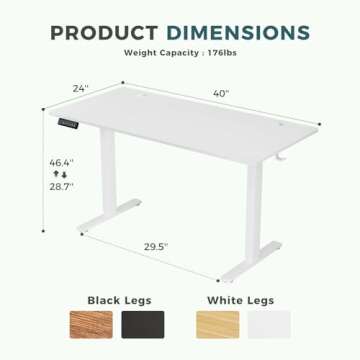 SMUG Standing Desk, 40x24 Inch Ergonomic Adjustable Height Electric Sit Stand Up Down Computer Table with Whole-Piece Desktop Board, Computer Workstation for Home Office, White(2 Packages)