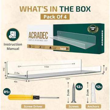 ACRADEC Acrylic Shelves Set of 4 - Easy Install & Sturdy