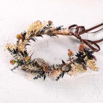 KorViSHOW Brown Flower Crown - Elegant Fairy Floral Headband