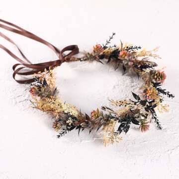 KorViSHOW Brown Flower Crown - Elegant Fairy Floral Headband