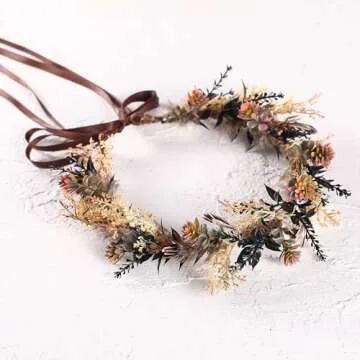 KorViSHOW Brown Flower Crown - Elegant Fairy Floral Headband