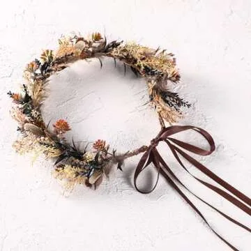 KorViSHOW Brown Flower Crown - Elegant Fairy Floral Headband