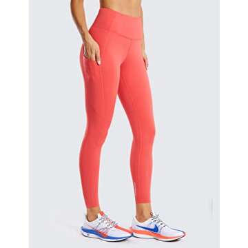 CRZ YOGA Women's Naked Feeling Workout Leggings 25 Inches - High Waisted Yoga Pants with Side Pockets Running Tights Brick Rose Large