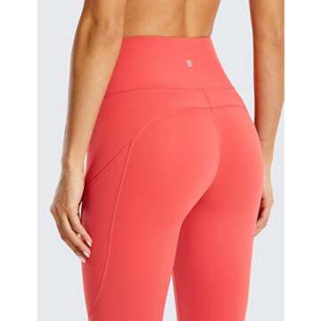 CRZ YOGA Women's Naked Feeling Workout Leggings 25 Inches - High Waisted Yoga Pants with Side Pockets Running Tights Brick Rose Large