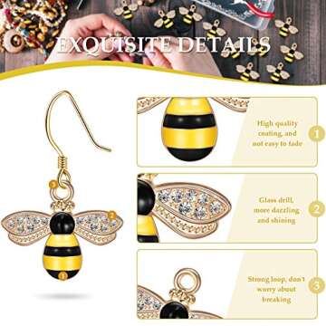 32 Pieces Bee Charm Pendants with Rhinestone, Honeybee Charms Pendants for Jewelry Making, DIY Craft, Earring, Necklace and Bracelet