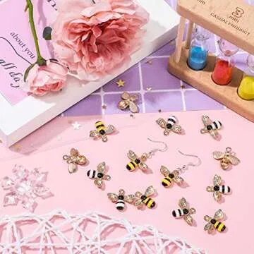 32 Pieces Bee Charm Pendants with Rhinestone, Honeybee Charms Pendants for Jewelry Making, DIY Craft, Earring, Necklace and Bracelet
