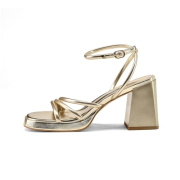 Eurouram Women's Chunky High Heels - Stylish Strappy Sandals