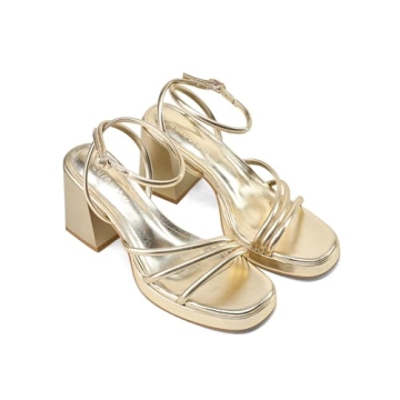 Eurouram Women's Chunky High Heels - Stylish Strappy Sandals