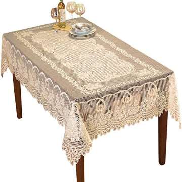 WUBODTI Off White Lace Floral Rectangle Tablecloth for Holiday Festival Party Baby Shower, Christmas...