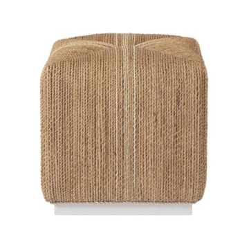 Coastal Living Escape Abaca Cube Ottoman in Durable Woven Rattan - Beautiful Coastal Decor