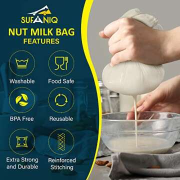 Nut Milk Bag - 2 Pack (12 x 12 Inches) 100% Unbleached Cotton Cheese Cloth Bag for Straining, Premiu...