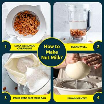 Nut Milk Bag - 2 Pack (12 x 12 Inches) 100% Unbleached Cotton Cheese Cloth Bag for Straining, Premium Quality Nut Milk Bag Reusable, Nut Bag Strainer for Almond, Soy, Oat Milk, Juices, Cheese Making