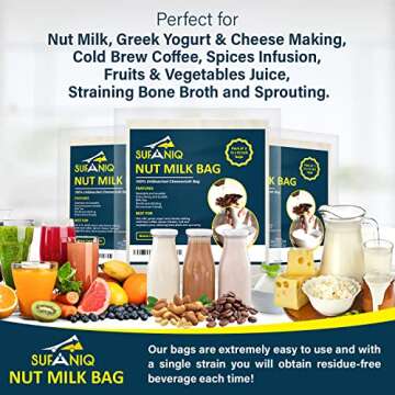 Nut Milk Bag - 2 Pack (12 x 12 Inches) 100% Unbleached Cotton Cheese Cloth Bag for Straining, Premium Quality Nut Milk Bag Reusable, Nut Bag Strainer for Almond, Soy, Oat Milk, Juices, Cheese Making