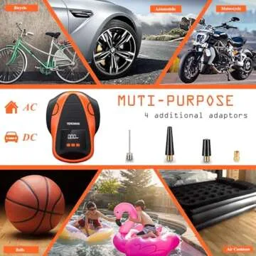 TEROMAS Tire Inflator Portable Air Compressor, Air Pump DC/AC for Car Tires 12V DC and Other Inflatables at Home 110V AC, Digital Electric Tire Pump with Pressure Gauge(Orange)