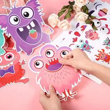 Zonon 24 Pack Valentines Day Cards Craft Kits for Kids, DIY Craft Ornament Valentine Class Game Activities Make Your Own Valentine Cards for Preschool Kindergarten Game