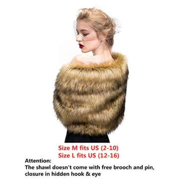 BEAUTELICATE Faux Fur Shawl Wrap Stole Shrug Winter Bridal Wedding Cover Up Size M