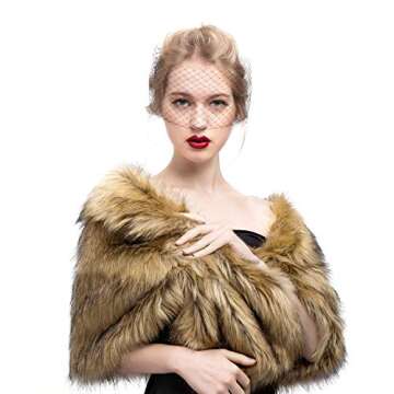 BEAUTELICATE Faux Fur Shawl Wrap Stole Shrug Winter Bridal Wedding Cover Up Size M