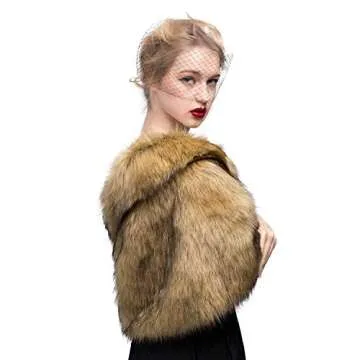 BEAUTELICATE Faux Fur Shawl Wrap Stole Shrug Winter Bridal Wedding Cover Up Size M