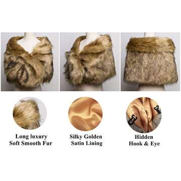 BEAUTELICATE Faux Fur Shawl Wrap Stole Shrug Winter Bridal Wedding Cover Up Size M