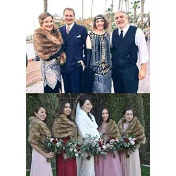 BEAUTELICATE Faux Fur Shawl Wrap Stole Shrug Winter Bridal Wedding Cover Up Size M