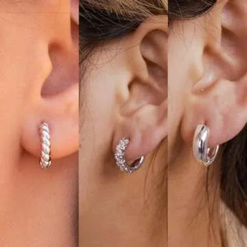 VIROMY Silver Hoop Earrings, 6 Styles, Lightweight Brass, Premium Silver Plated, Nickel Free, Hypoallergenic, Women's Jewelry Gifts