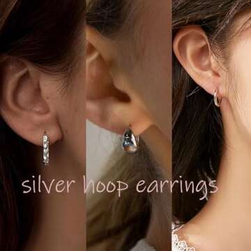 VIROMY Silver Hoop Earrings, 6 Styles, Lightweight Brass, Premium Silver Plated, Nickel Free, Hypoallergenic, Women's Jewelry Gifts