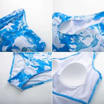 GRACE KARIN Women Ribbed One Piece Swimsuit Tummy Control Blue Stretchy Bathing Suit for Beach Summer