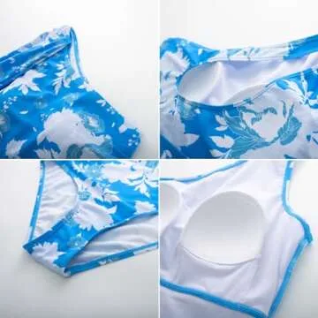 GRACE KARIN Women Ribbed One Piece Swimsuit Tummy Control Blue Stretchy Bathing Suit for Beach Summer