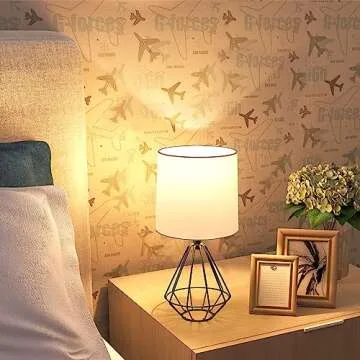 GGOYING Set of 2 Bedside Table Lamp, Black Metal Modern Lamp with White Fabric Shade, Simple Side Lamp for Living Room,Bedroom,Home,Office Working