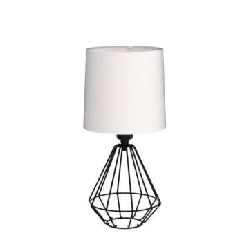 GGOYING Set of 2 Bedside Table Lamp, Black Metal Modern Lamp with White Fabric Shade, Simple Side Lamp for Living Room,Bedroom,Home,Office Working