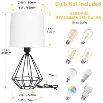 GGOYING Set of 2 Bedside Table Lamp, Black Metal Modern Lamp with White Fabric Shade, Simple Side Lamp for Living Room,Bedroom,Home,Office Working