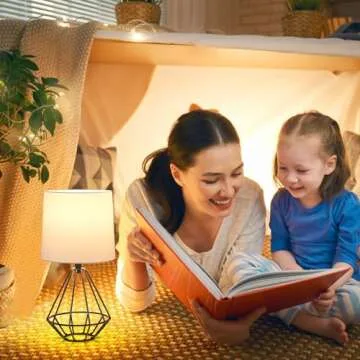 GGOYING Set of 2 Bedside Table Lamp, Black Metal Modern Lamp with White Fabric Shade, Simple Side Lamp for Living Room,Bedroom,Home,Office Working