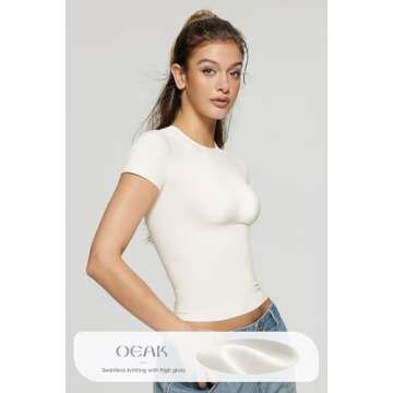 OEAK Women Short Sleeve T-shirts Crew Neck Fitted Tee Shirt - Soft Slim Fit Outfits