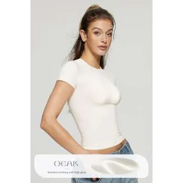 OEAK Women Short Sleeve T-shirts Crew Neck Fitted Tee Shirt - Soft Slim Fit Outfits