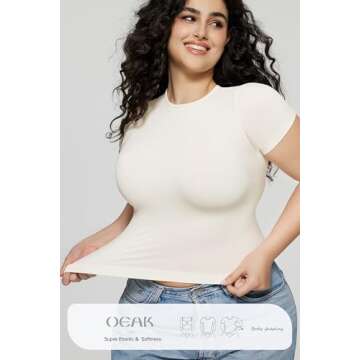 Soft Slim Fit OEAK Women Short Sleeve T-shirts in White